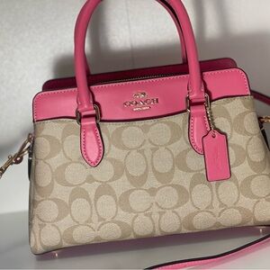 Coach Pink and Tan Mini Darcie Carryall Bag